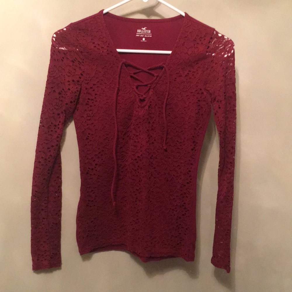like new burgundy-red Hollister lace up shirt